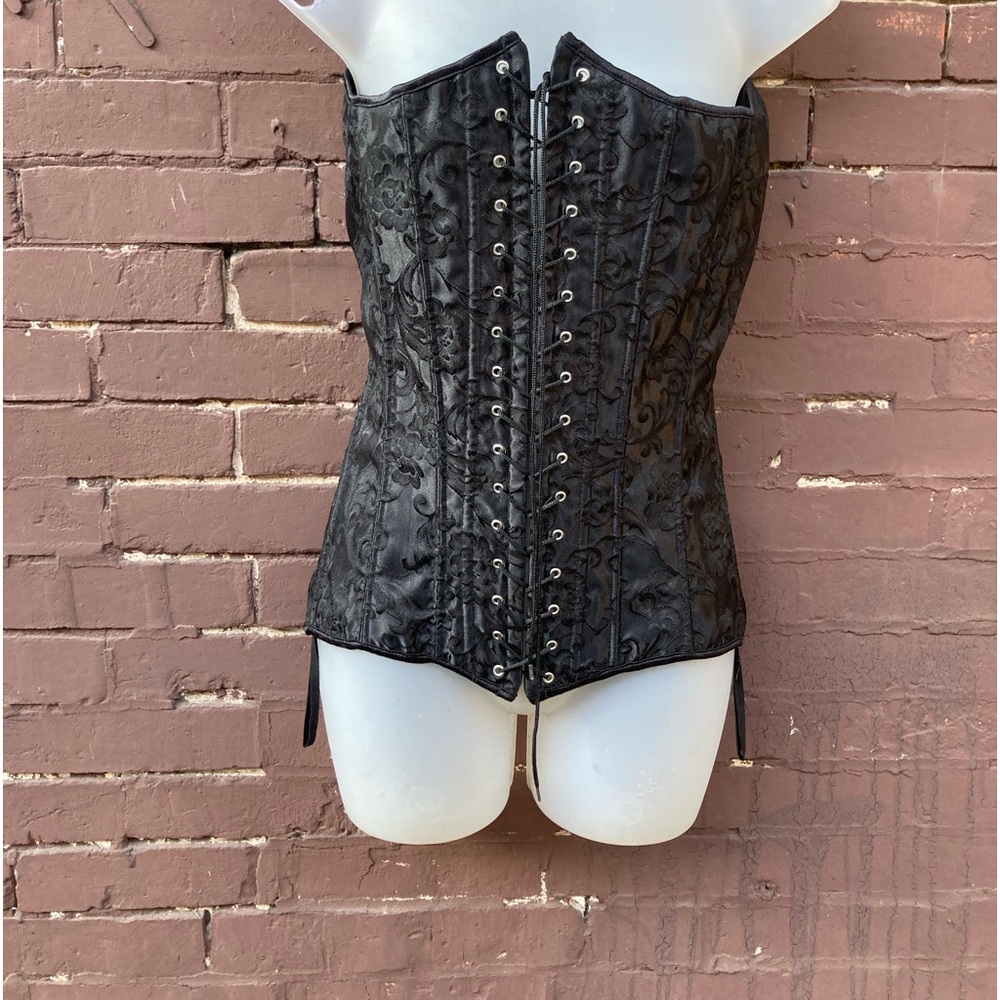 Frederick of Hollywood corset bustier black floral Metal Closure